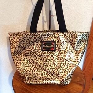 Betsyville Large SHINY Leopard TOTE bag Top Zip Animal Print New!
